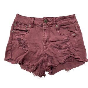 American Eagle Women's Purple Cut Off Distressed Stretch High Rise Jean Shorts 0
